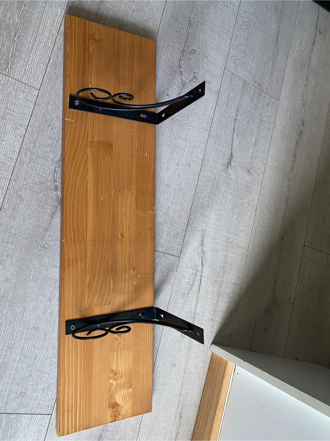 Wooden Wall Shelf with Scroll Brackets - photo 2