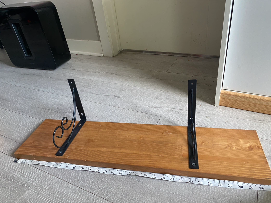 Wooden Wall Shelf with Scroll Brackets - photo 3