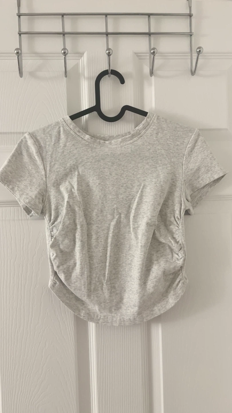Grey Ruched Sides Curved Hem Crop Tee - photo 2