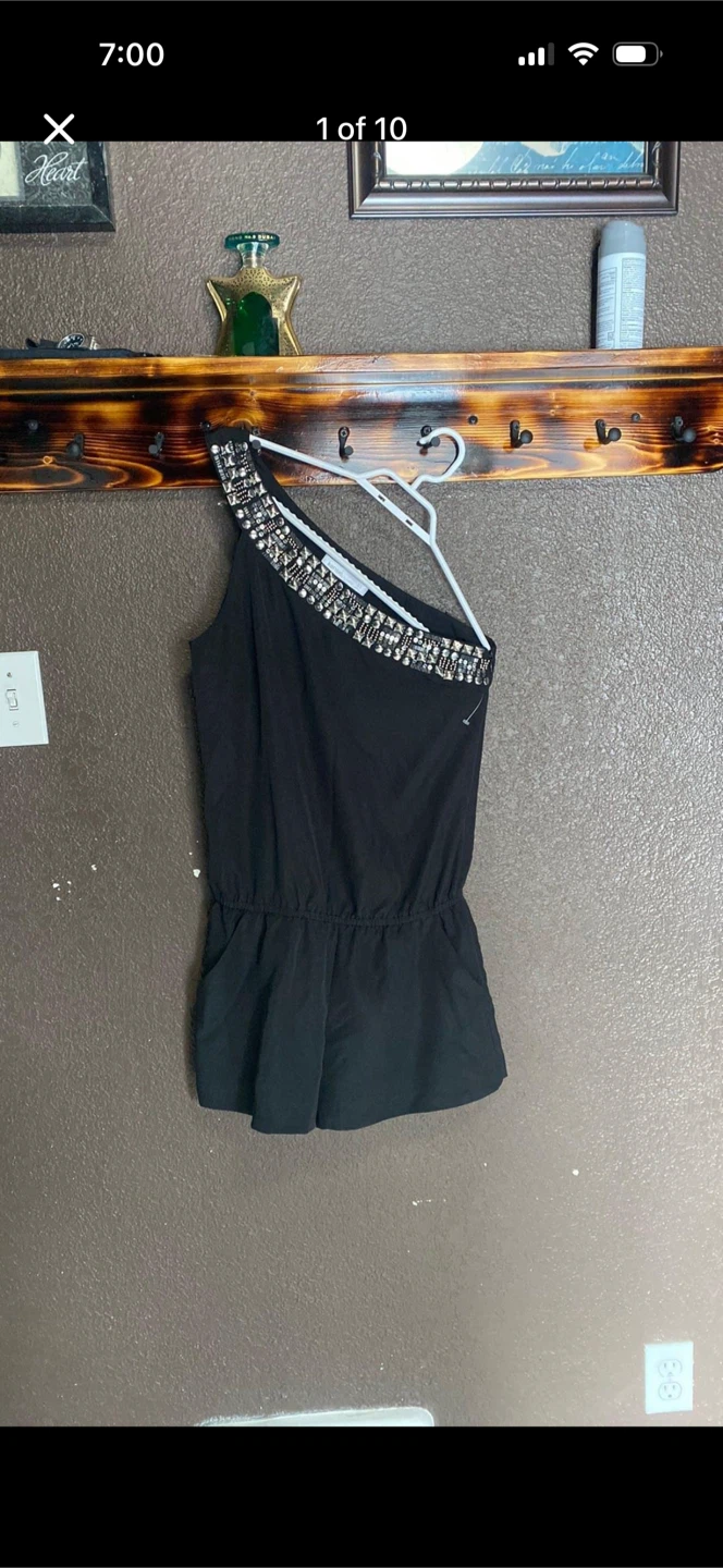 Kensie Dresses Bejeweled Side Strap Shorts Romper