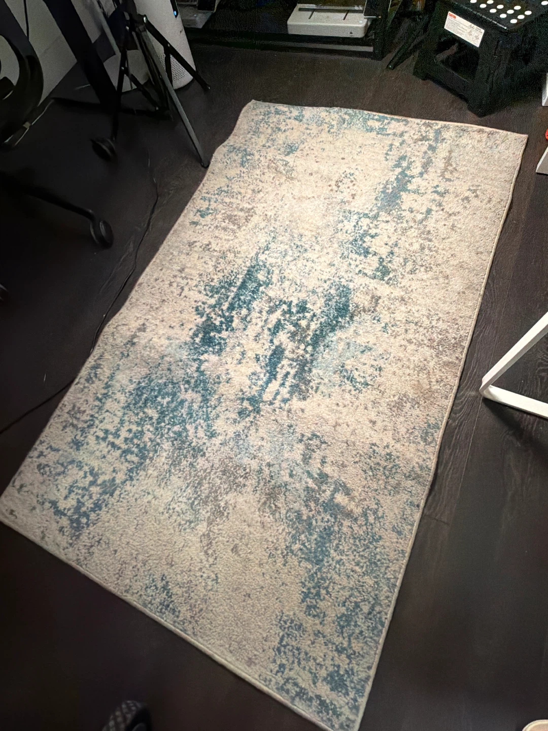 Abstract Blue and Cream Area Rug