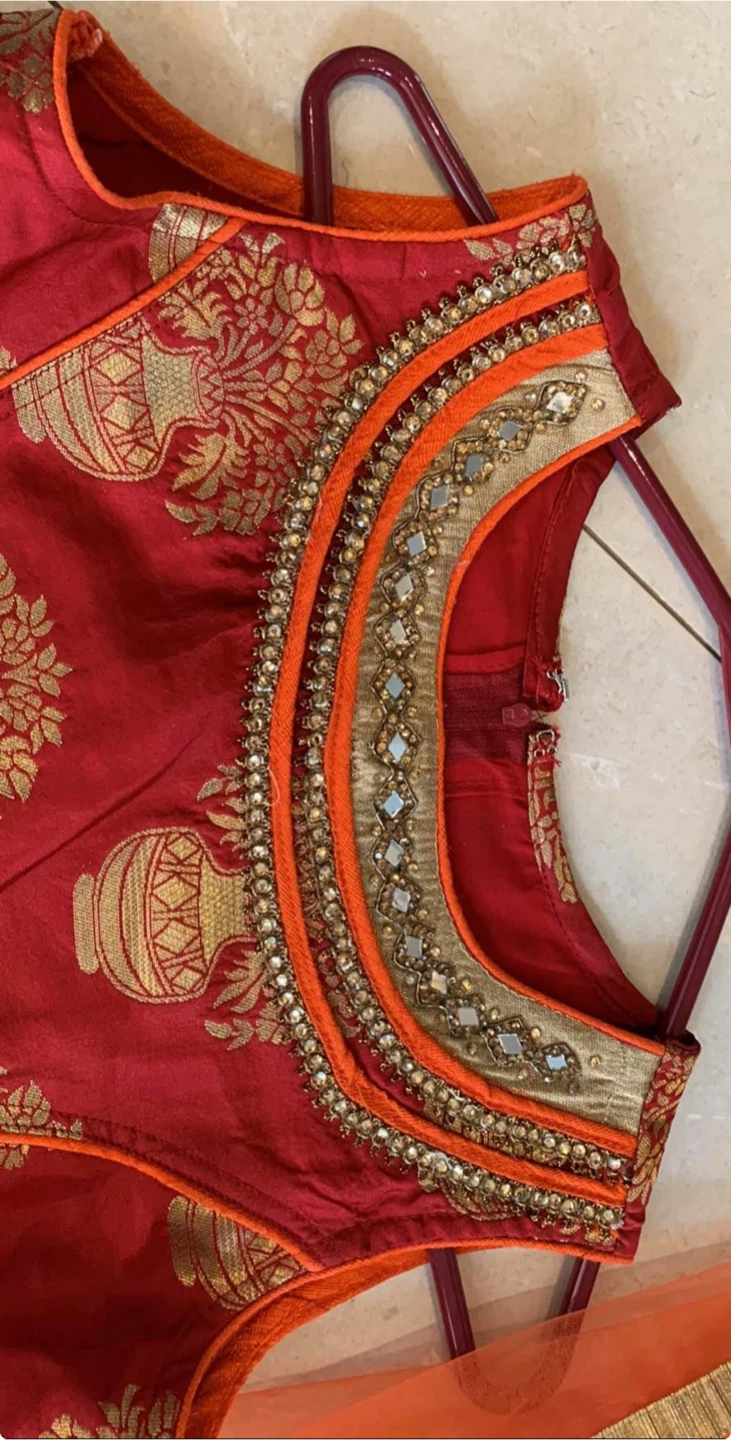 Girls - Red and Orange Ethnic Long Dress Set/lehnga - photo 2