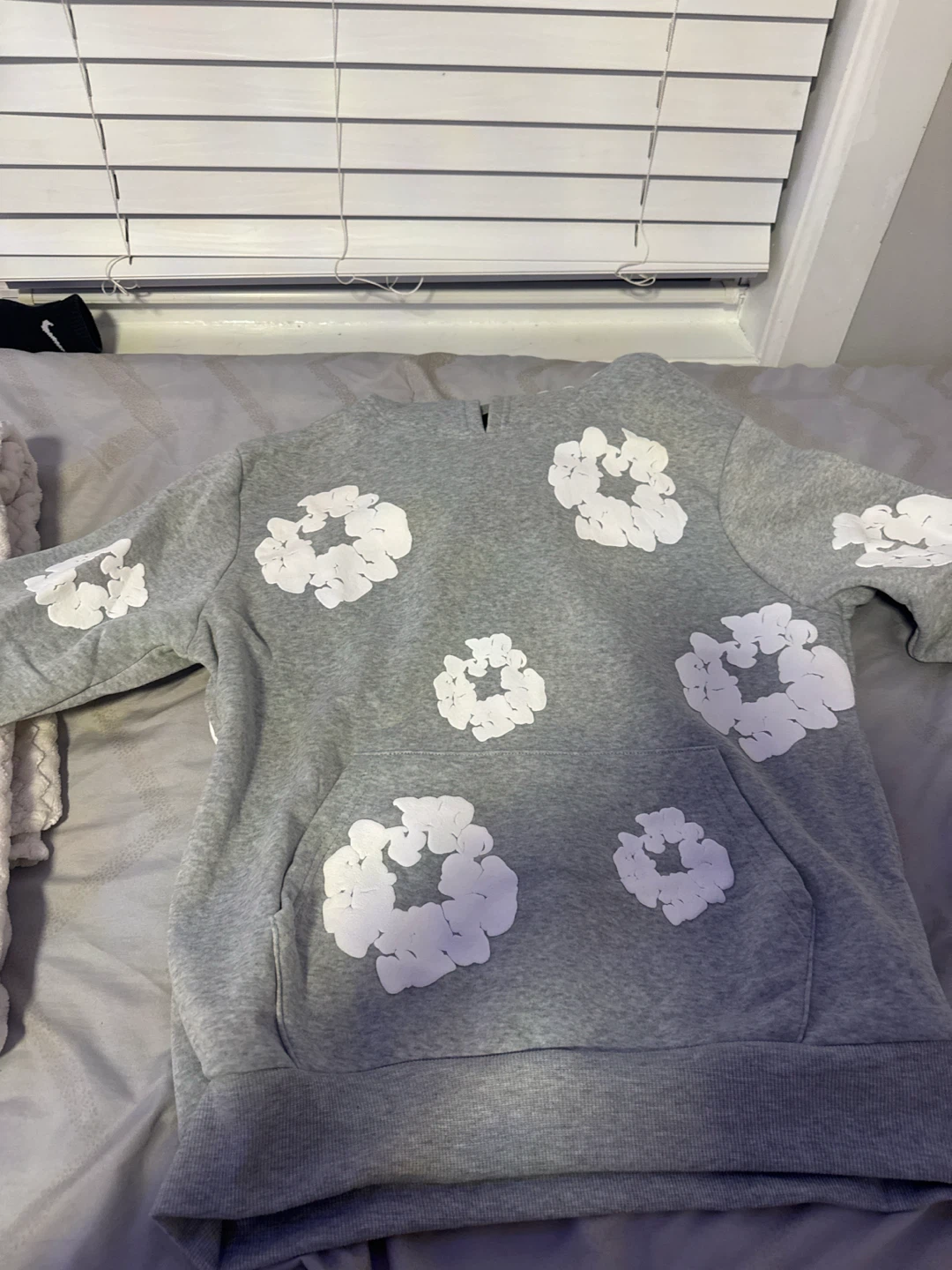 Grey Hoodie with White Floral Print