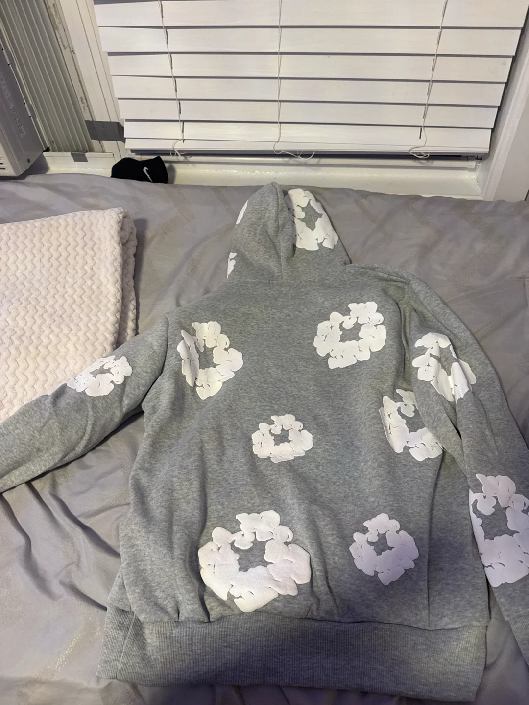 Grey Hoodie with White Floral Print - photo 2