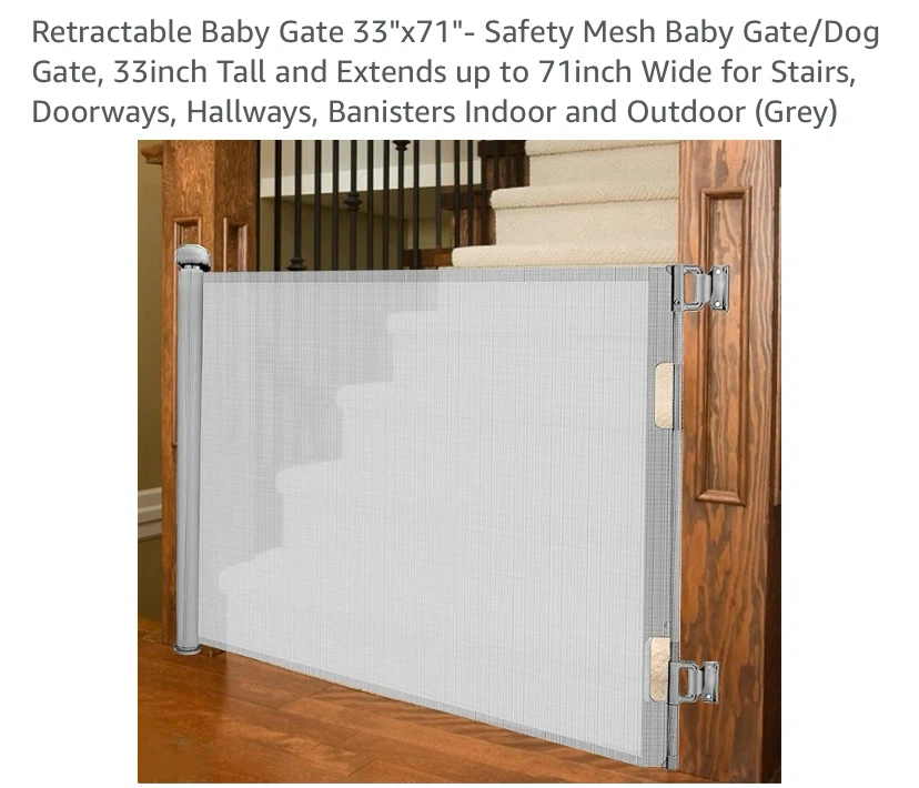 New Retractable Baby Gate 33"x71" Grey
