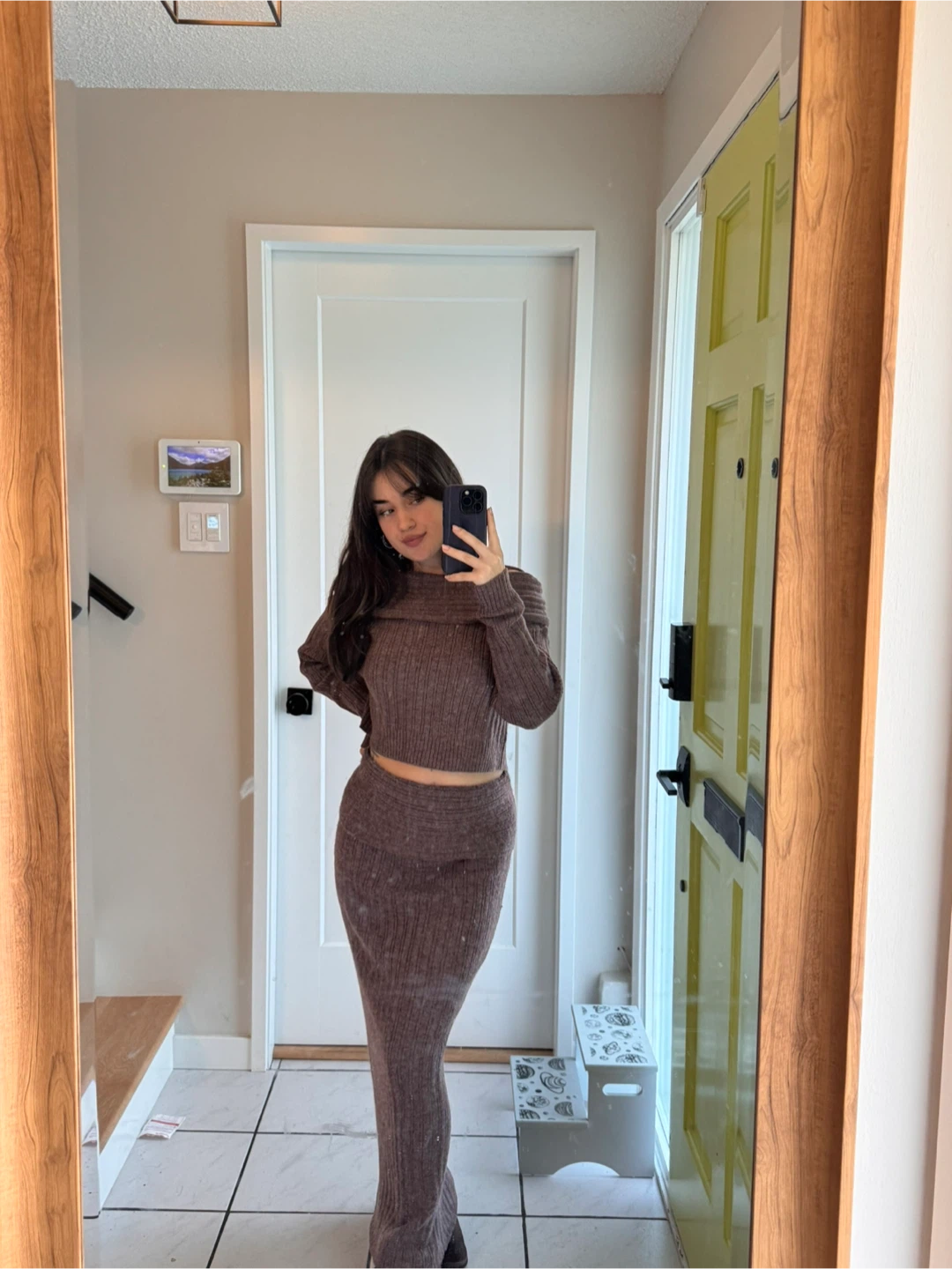 Ribbed Off-Shoulder Sweater and Skirt Set