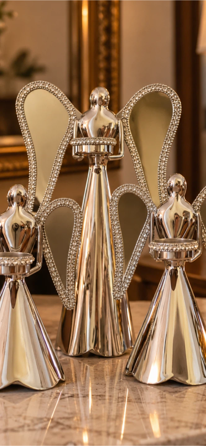 Set of 3 Silver Angel Candle Holders - photo 2