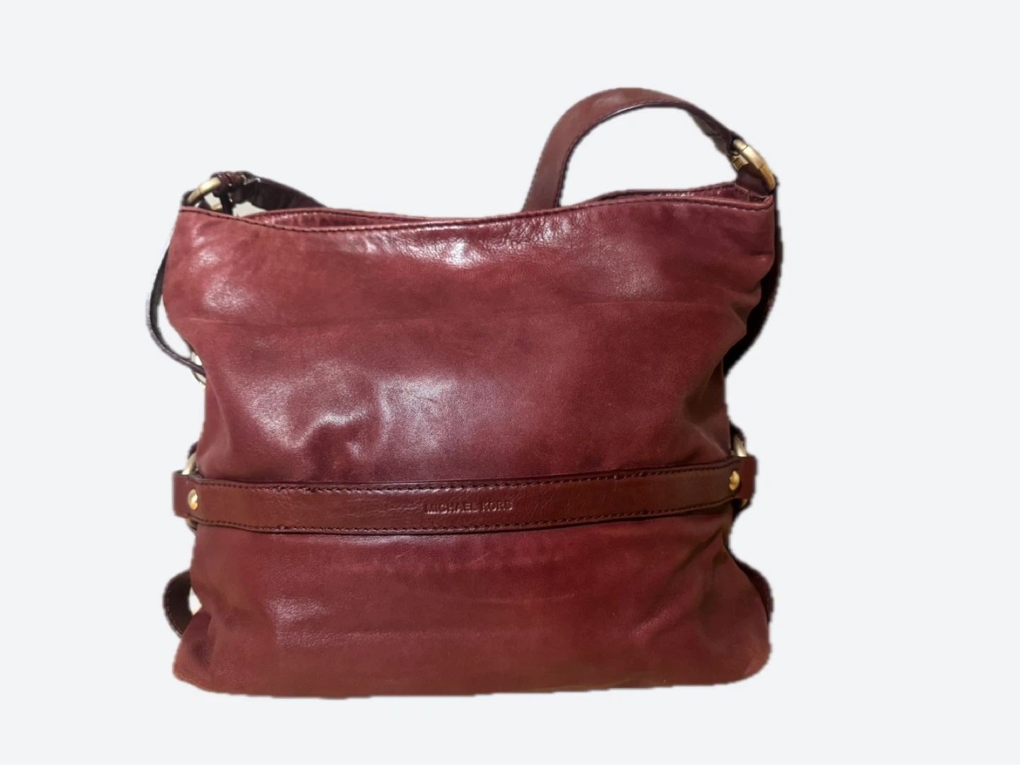 Michael Kors Burgundy Leather Hobo Bag with Gold Tone Hardware - photo 2