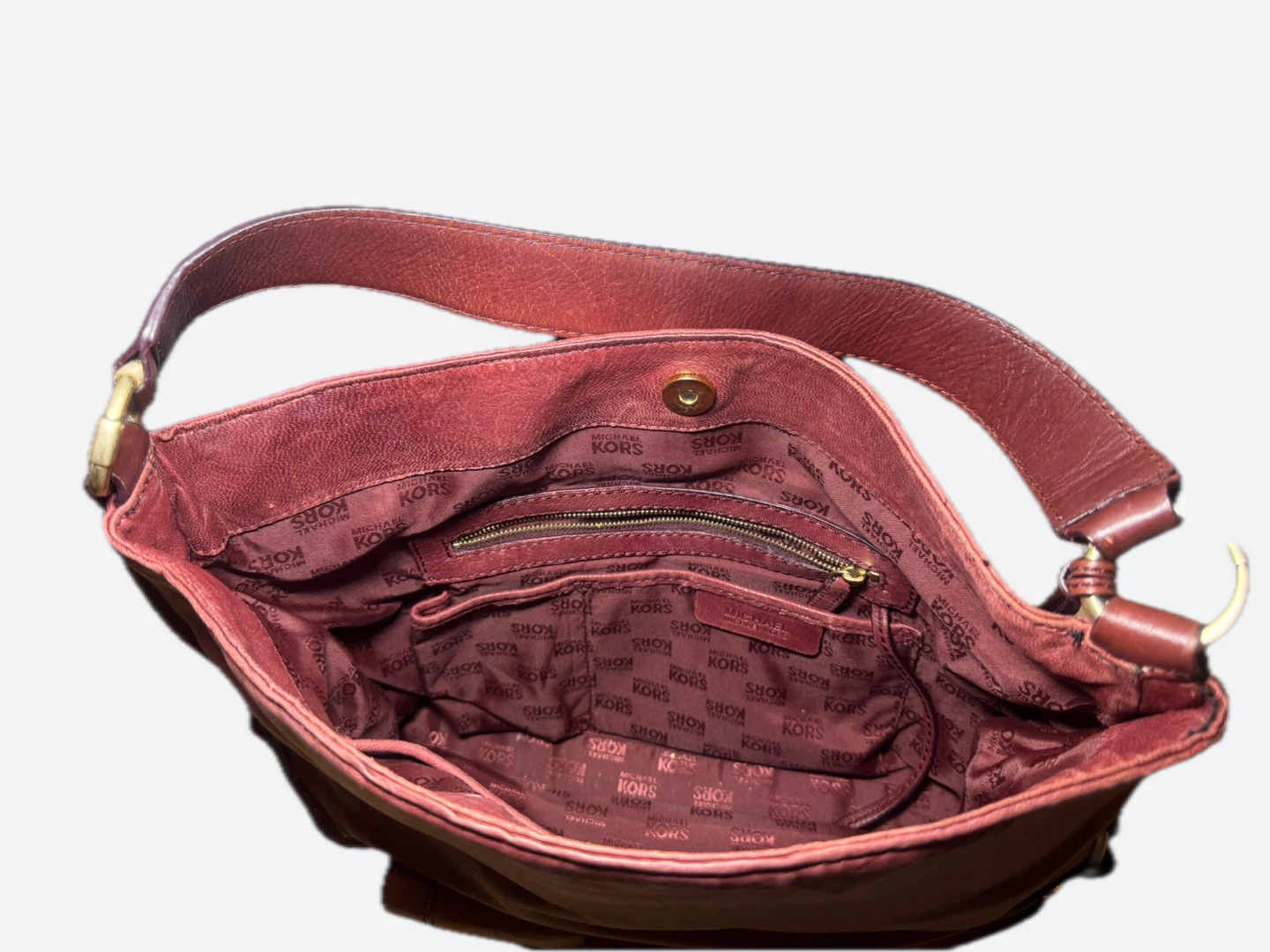 Michael Kors Burgundy Leather Hobo Bag with Gold Tone Hardware - photo 3