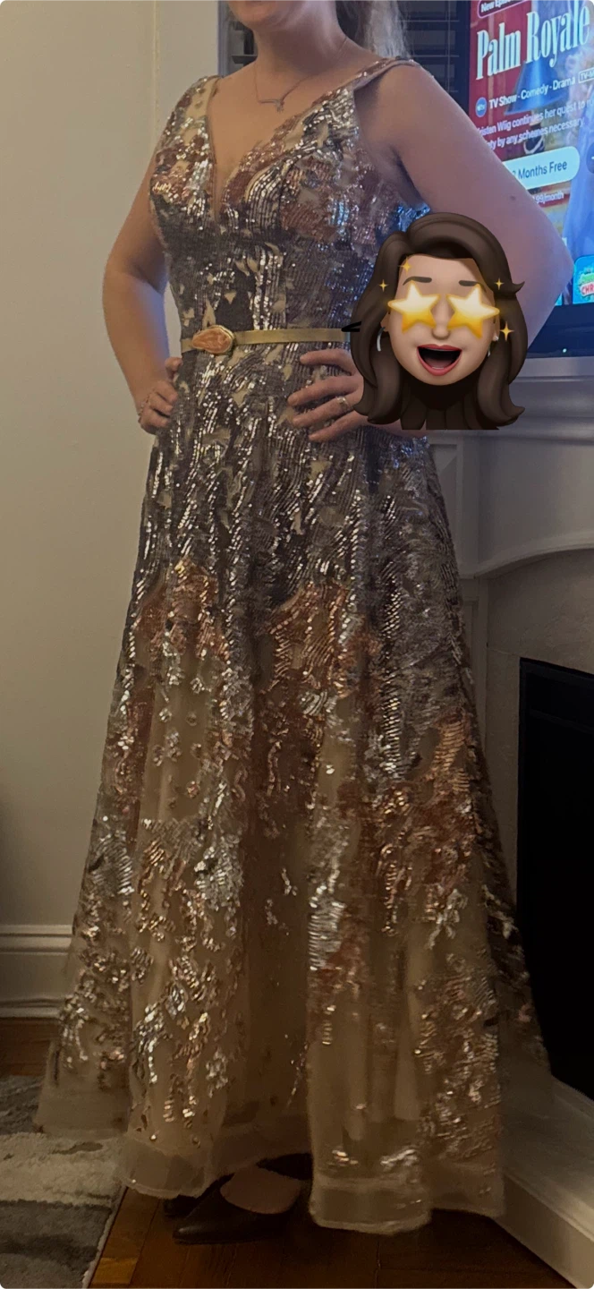Sequined V-neck Evening Gown