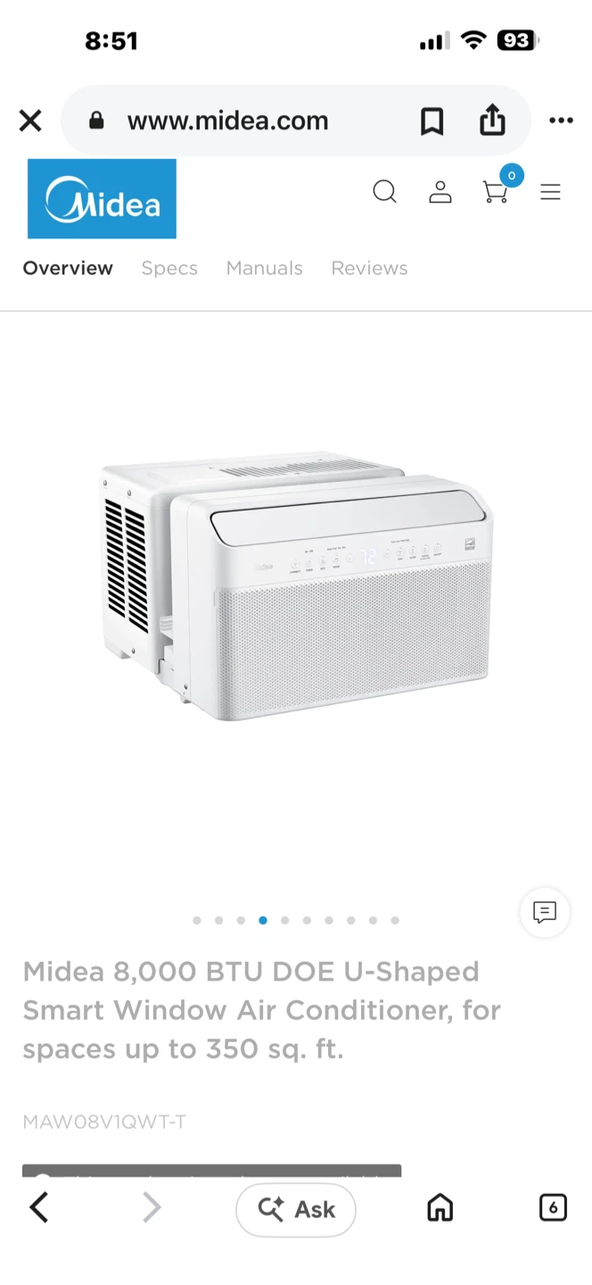 Midea 8,000 BTU U-Shaped Smart Window Air Conditioner