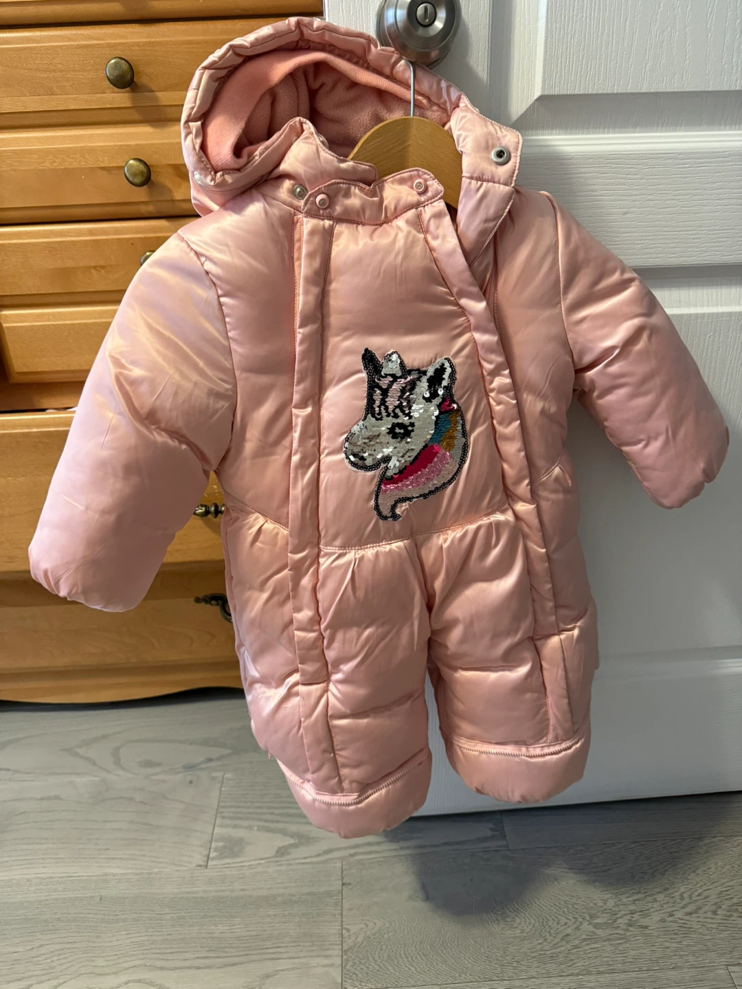 Pink Unicorn Puffer Snowsuit 0-12 month