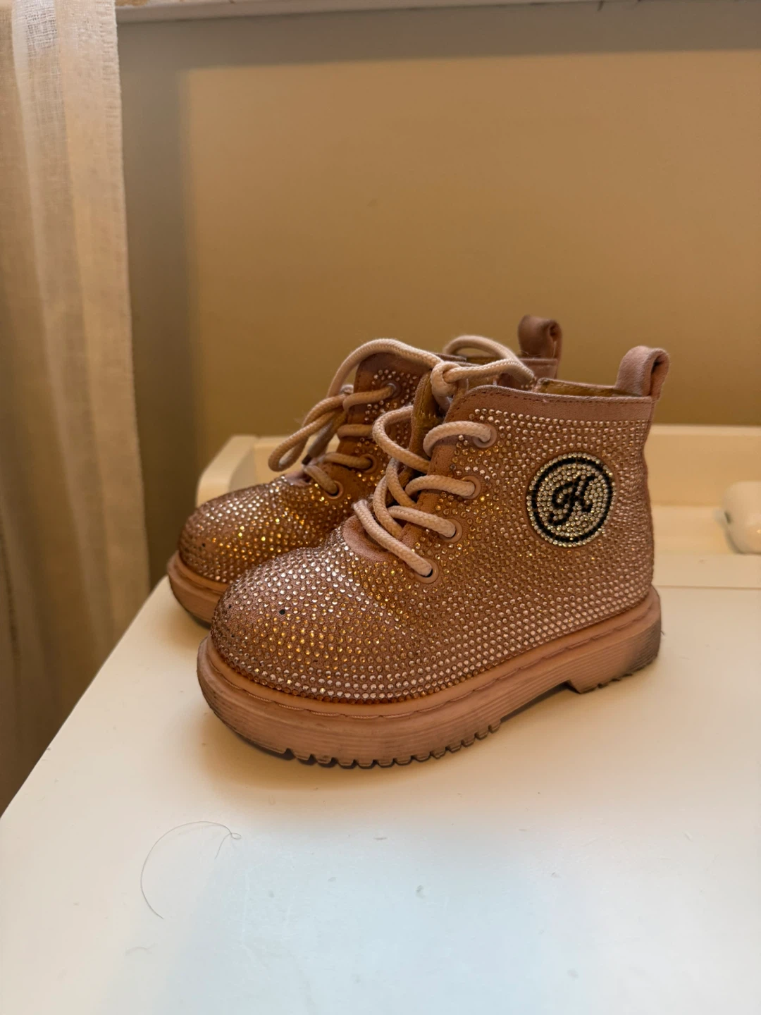 Kardashian Kids Rose Gold Rhinestone Boots size 23