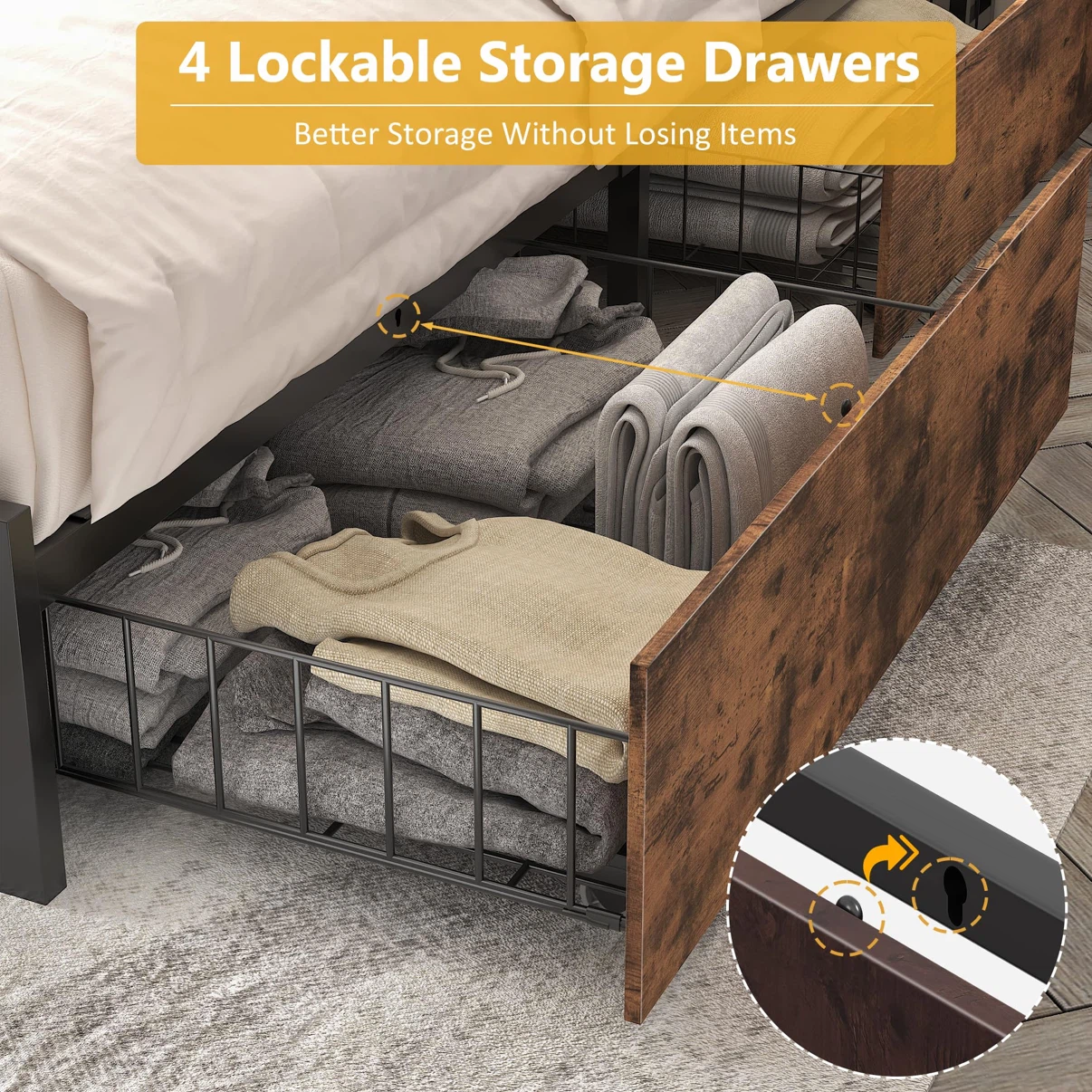 Queen Bed Frame with 2-Tier Storage Headboard - photo 3