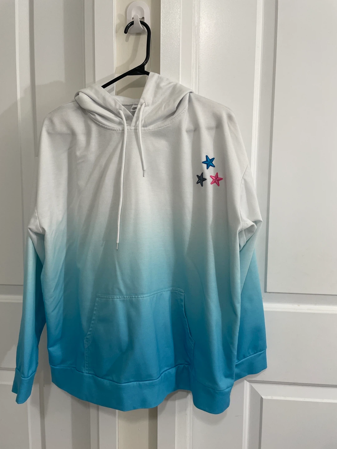 White to Blue Ombre Hoodie with Star Detail