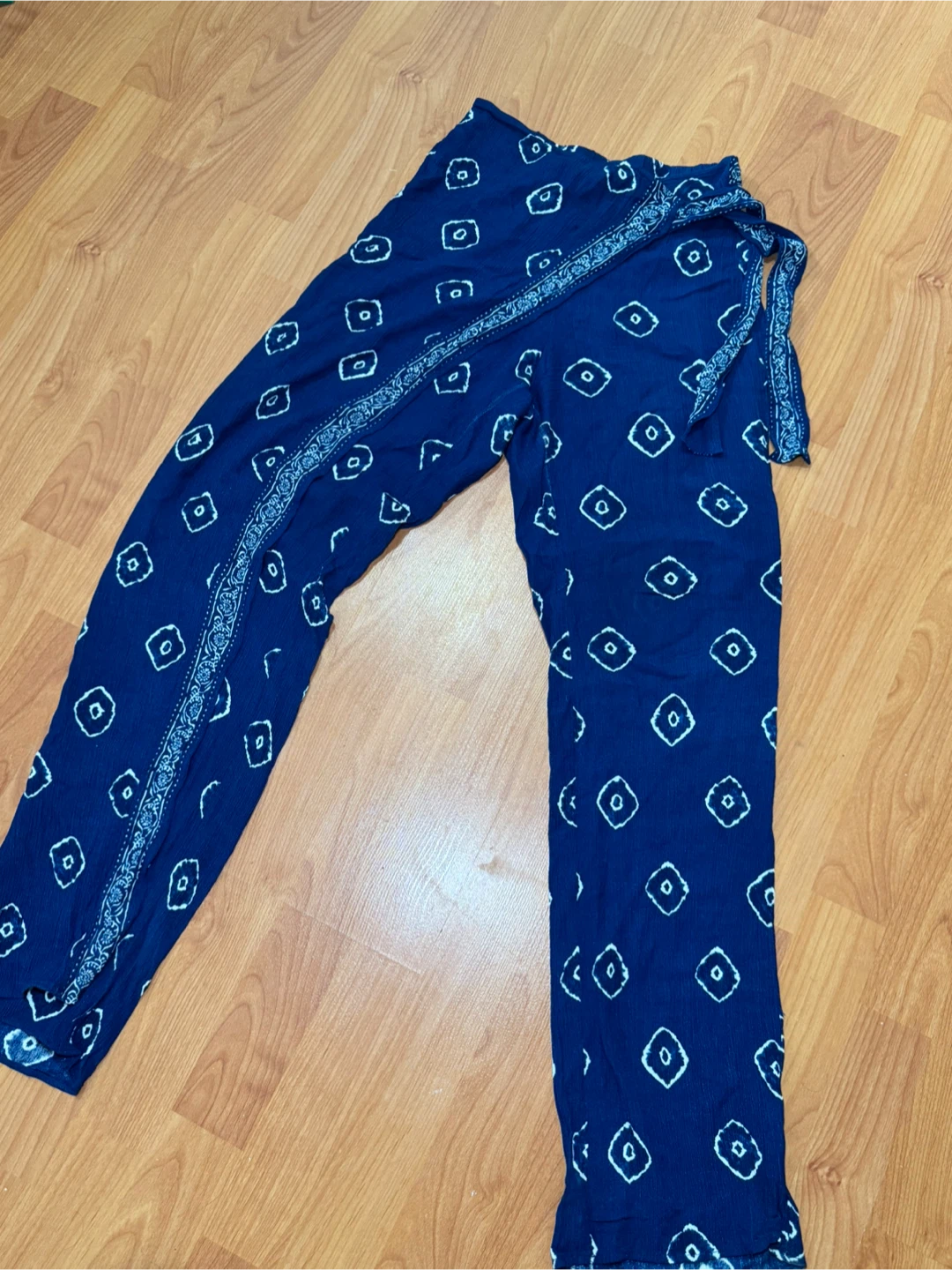Blue Patterned Wrap Pants Xs - photo 2