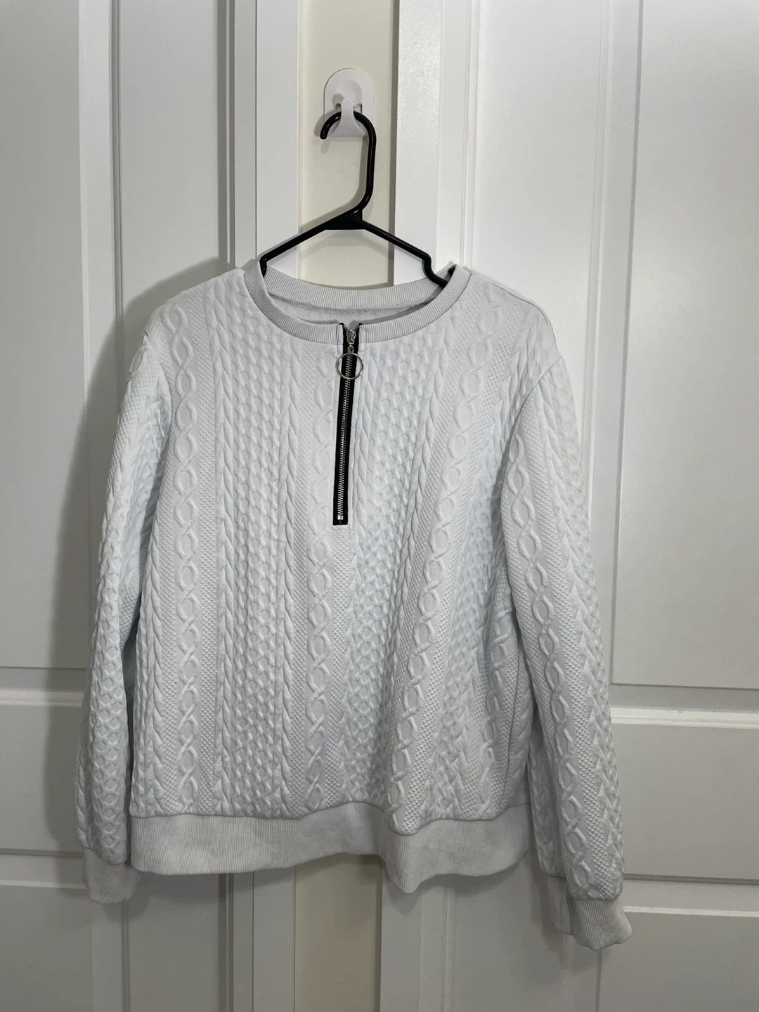 White Cable Knit Quarter-Zip Pullover