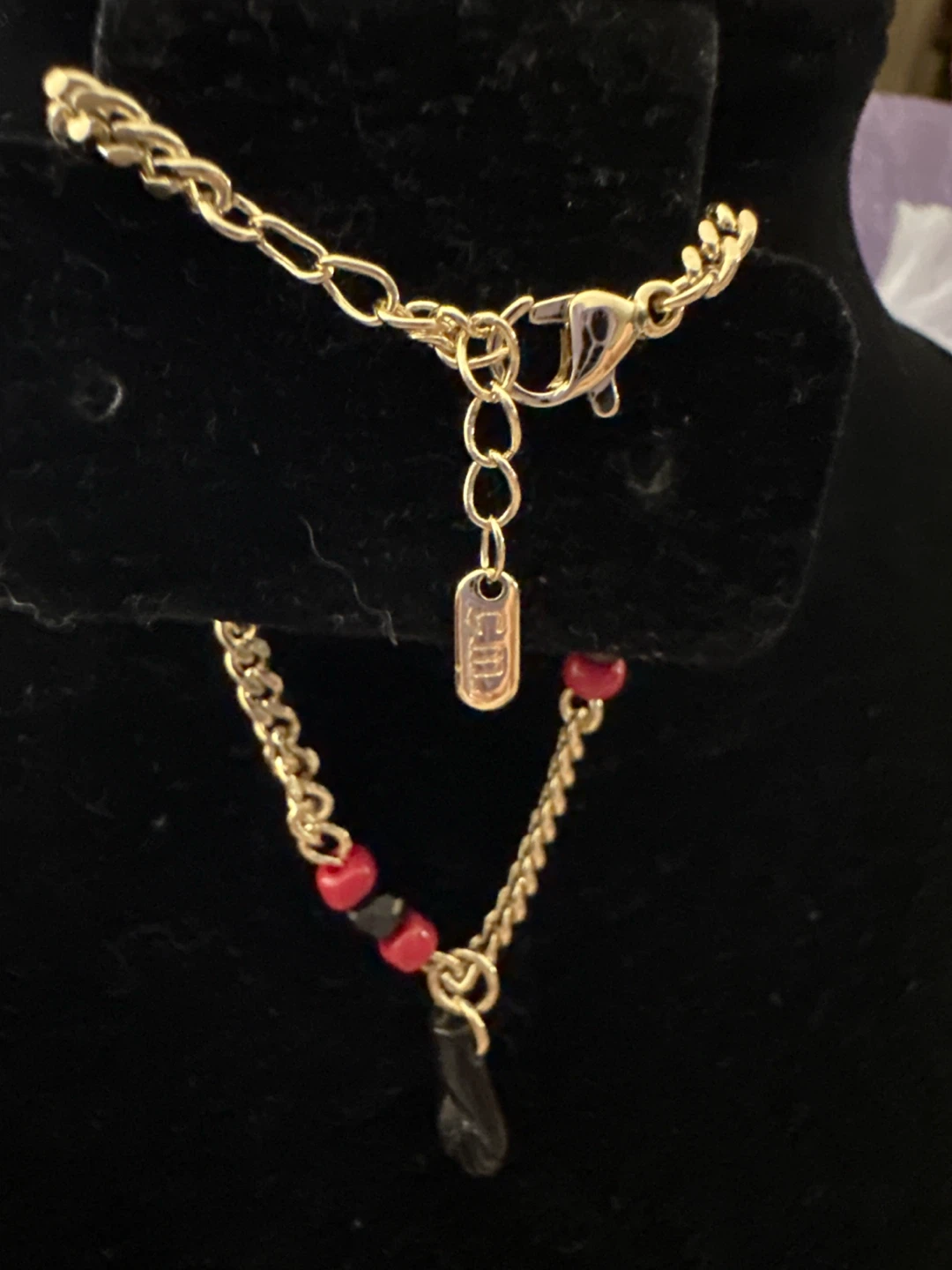 CM Gold Tone Chain Bracelet with Red and Black Beads - photo 2