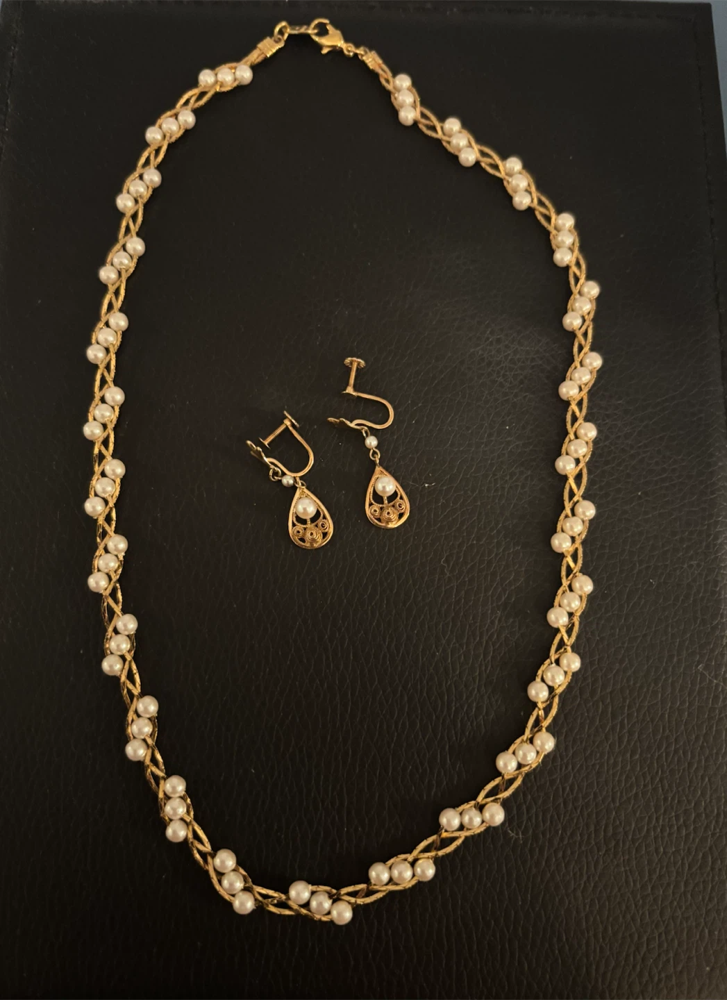 Vintage Faux Pearl Necklace and Earring Set