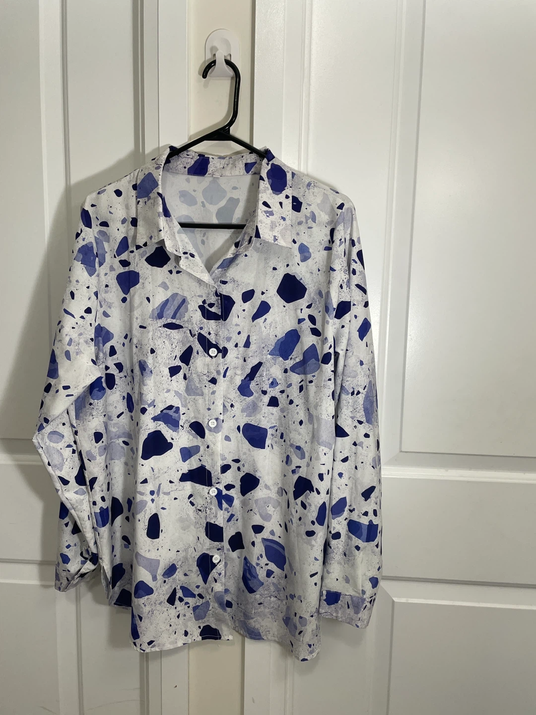 Purple and White Terrazzo Print Button-Down Shirt