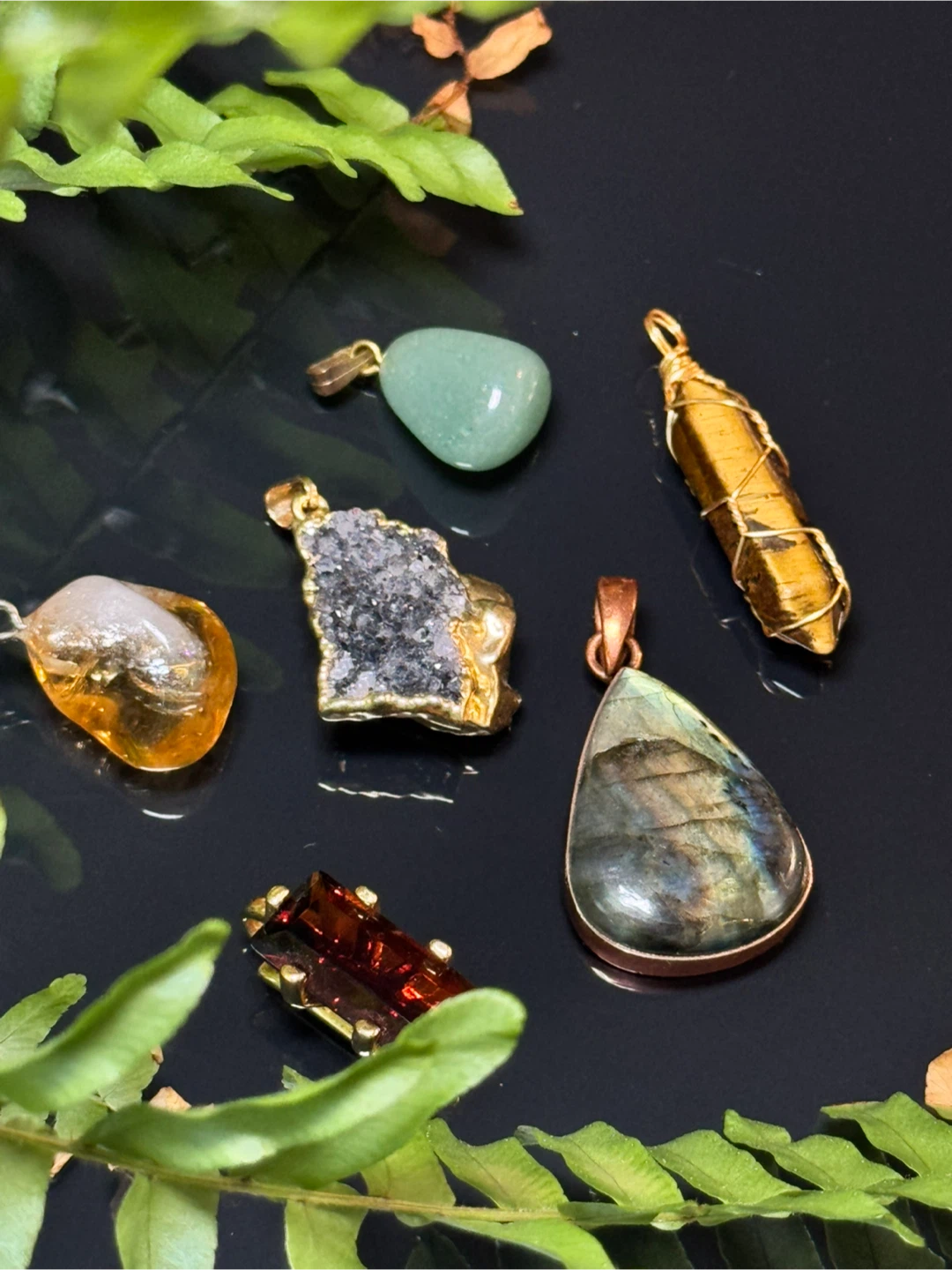 Set of 5 Natural Gemstone Pendants