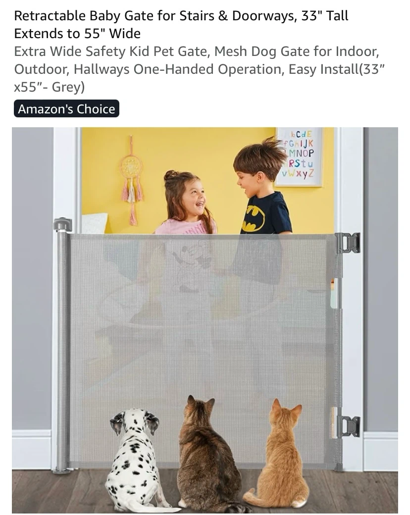 New Retractable Baby Gate 33” x 55” Grey