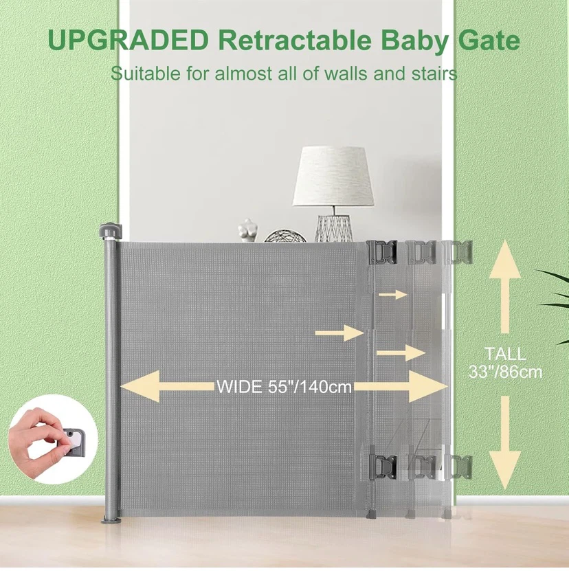 New Retractable Baby Gate 33” x 55” Grey - photo 2