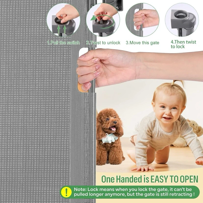 New Retractable Baby Gate 33” x 55” Grey - photo 3