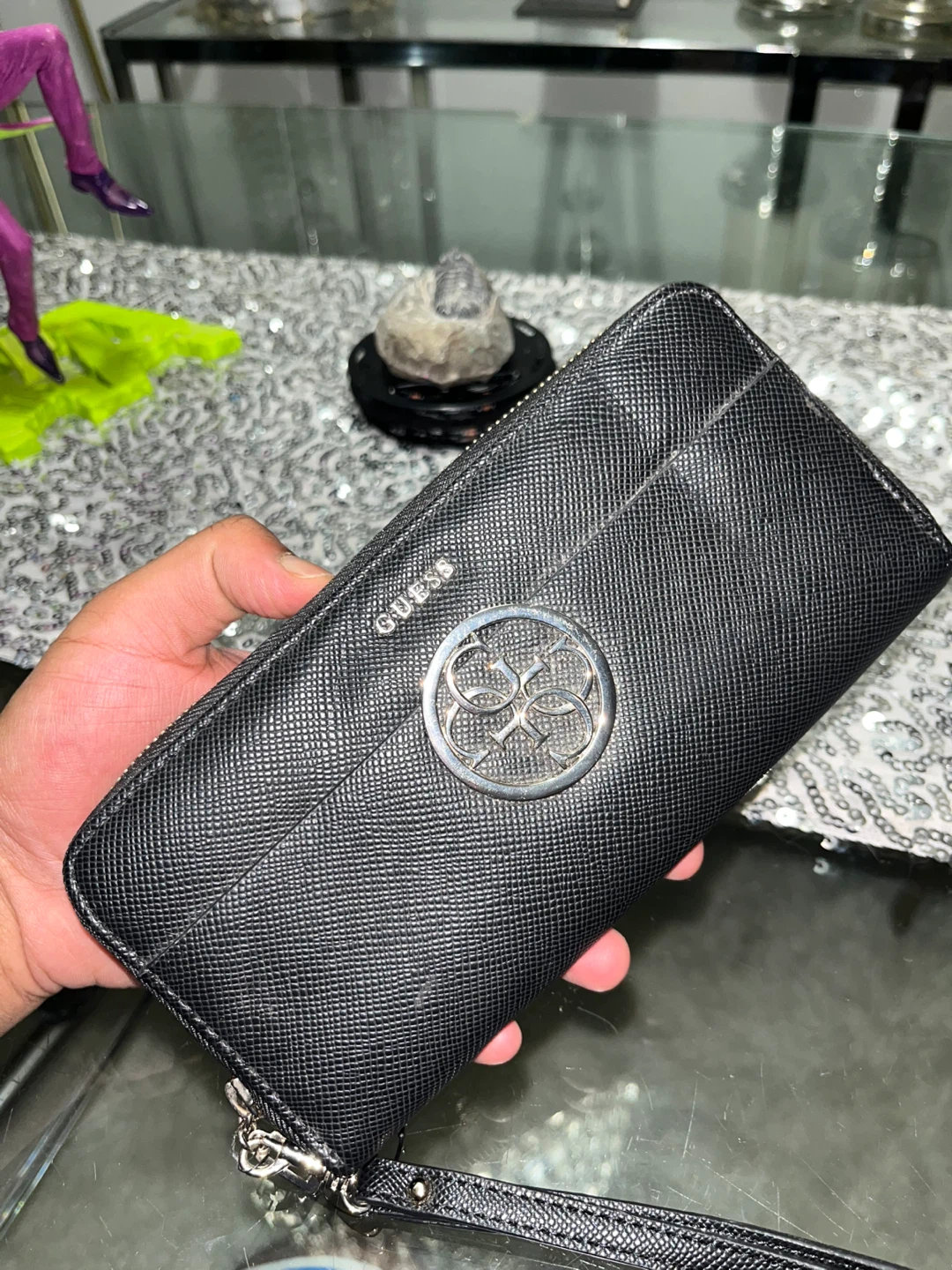 Guess black zip-around wallet