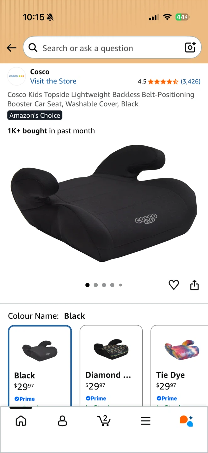 Cosco Kids Topside Backless Booster Seat - Black