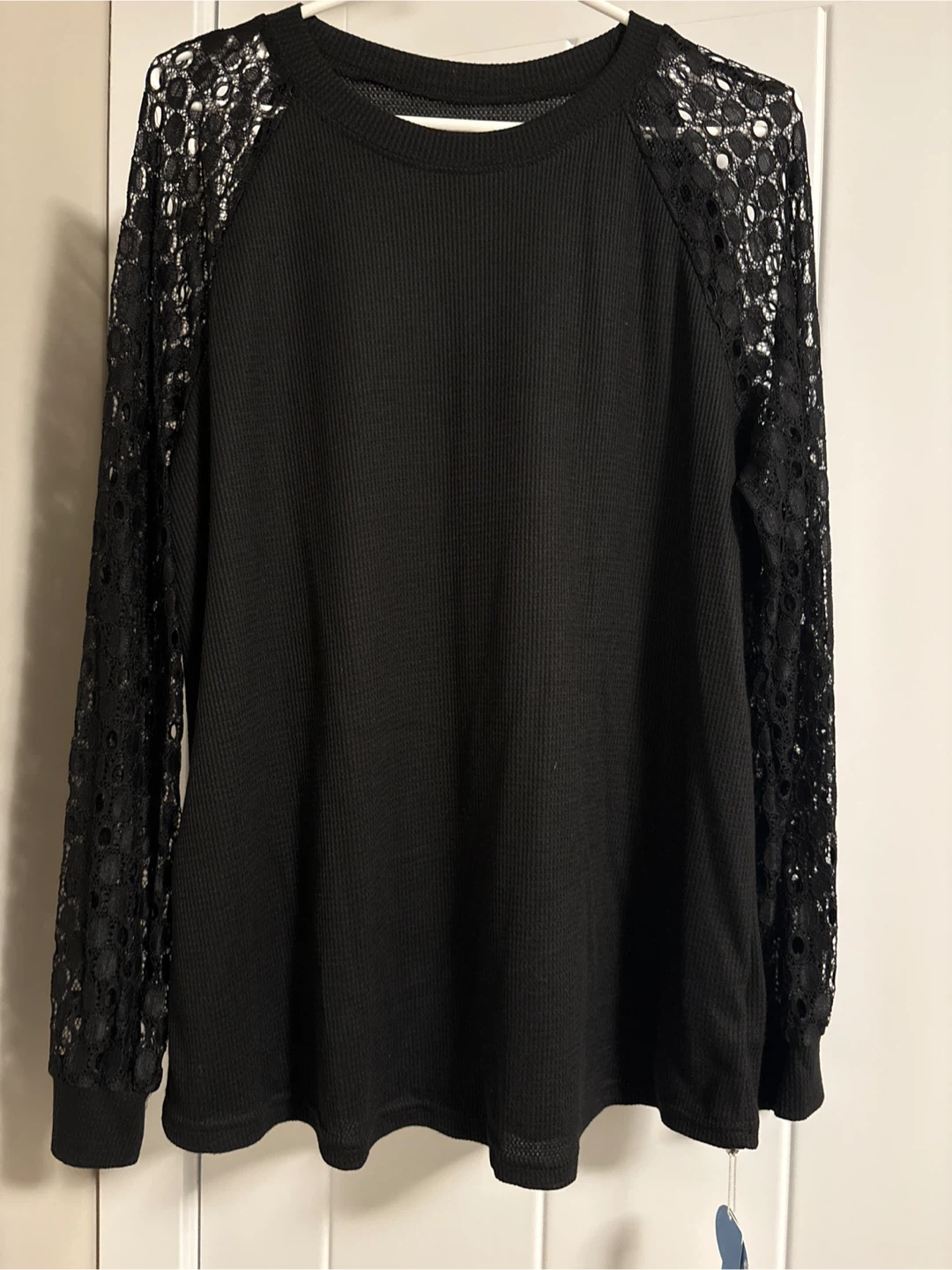 Brand New XL Black long-sleeve top with lace sleeves