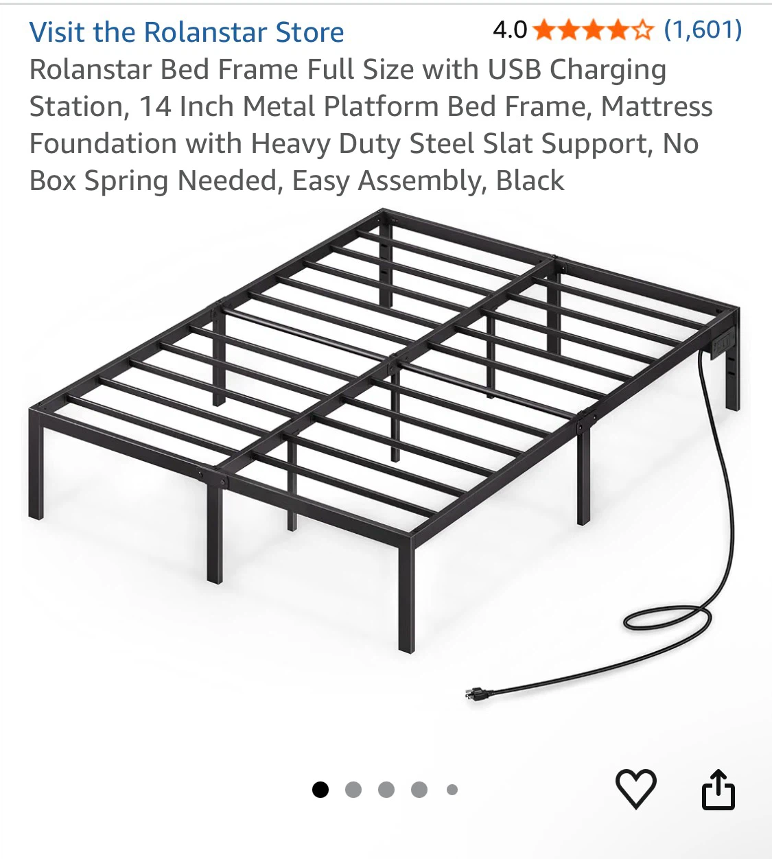 Rolanstar Full Size Metal Platform Bed Frame with USB