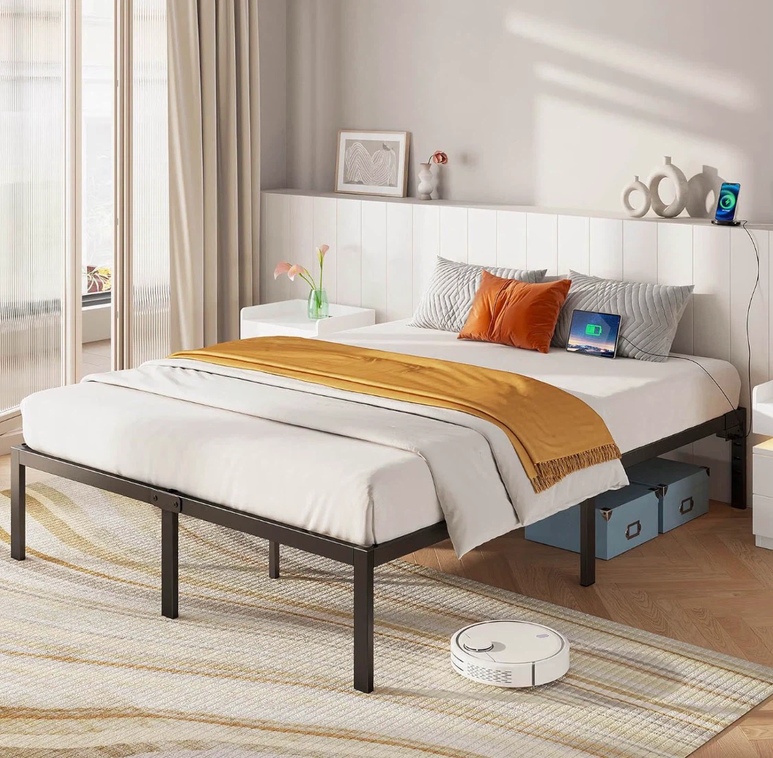 Rolanstar Full Size Metal Platform Bed Frame with USB - photo 2