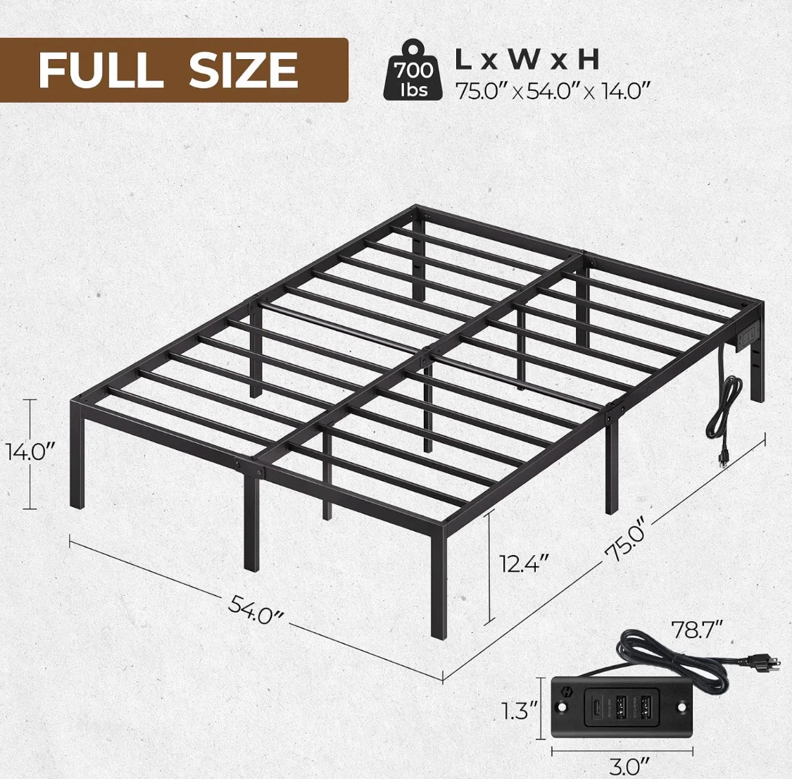 Rolanstar Full Size Metal Platform Bed Frame with USB - photo 3