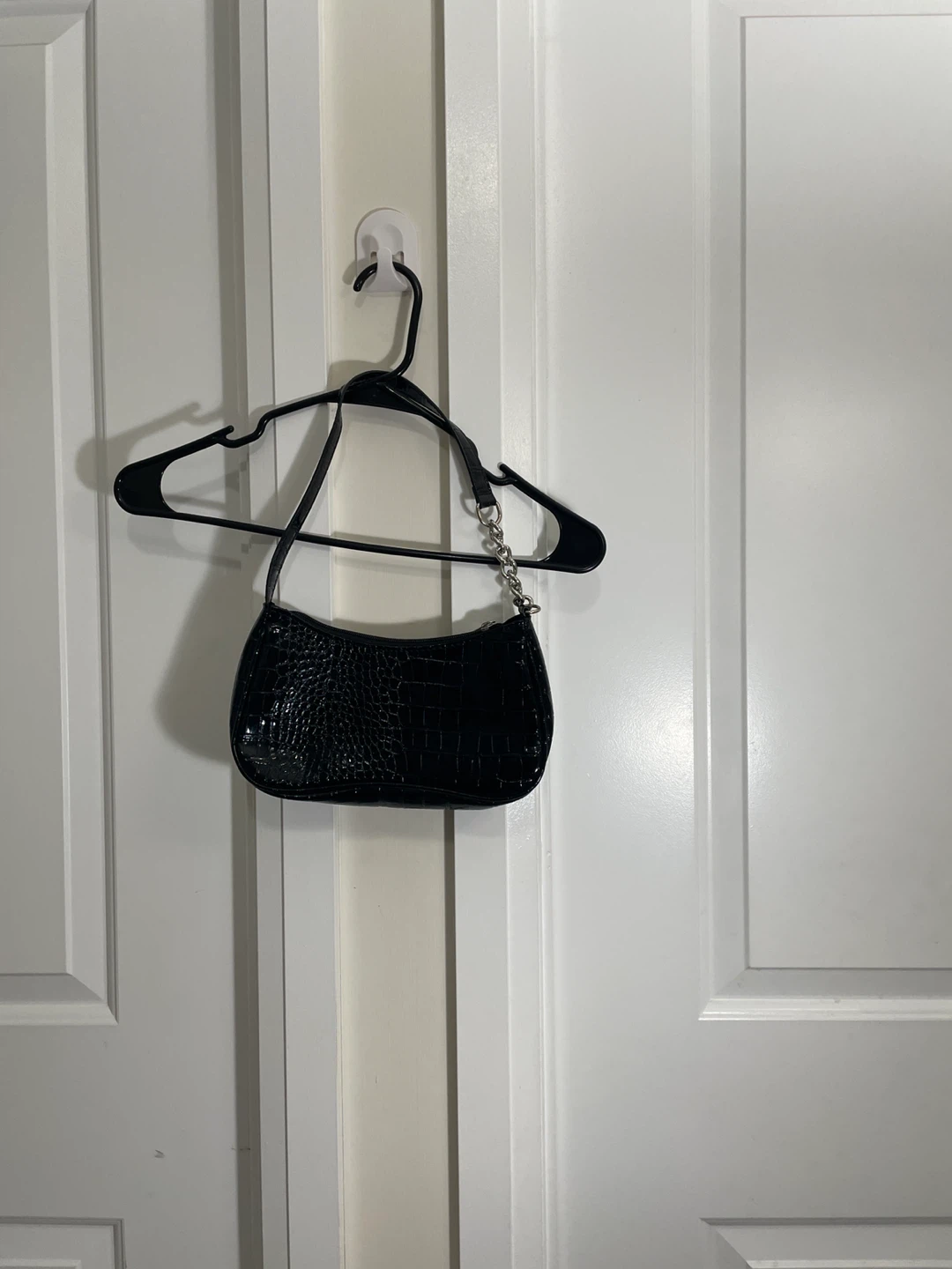 Black Croc-Embossed Shoulder Bag