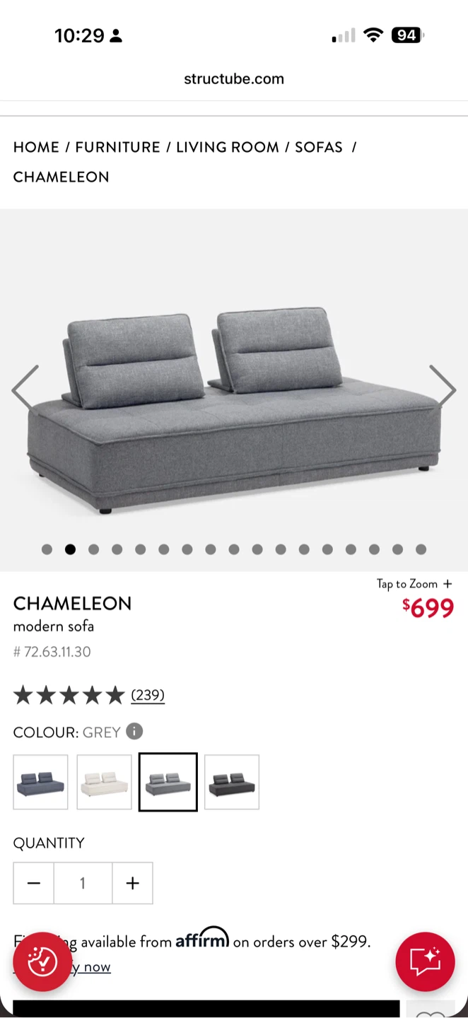 Structube Chameleon Modern Sofa - Grey