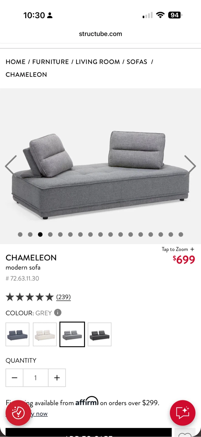 Structube Chameleon Modern Sofa - Grey - photo 2