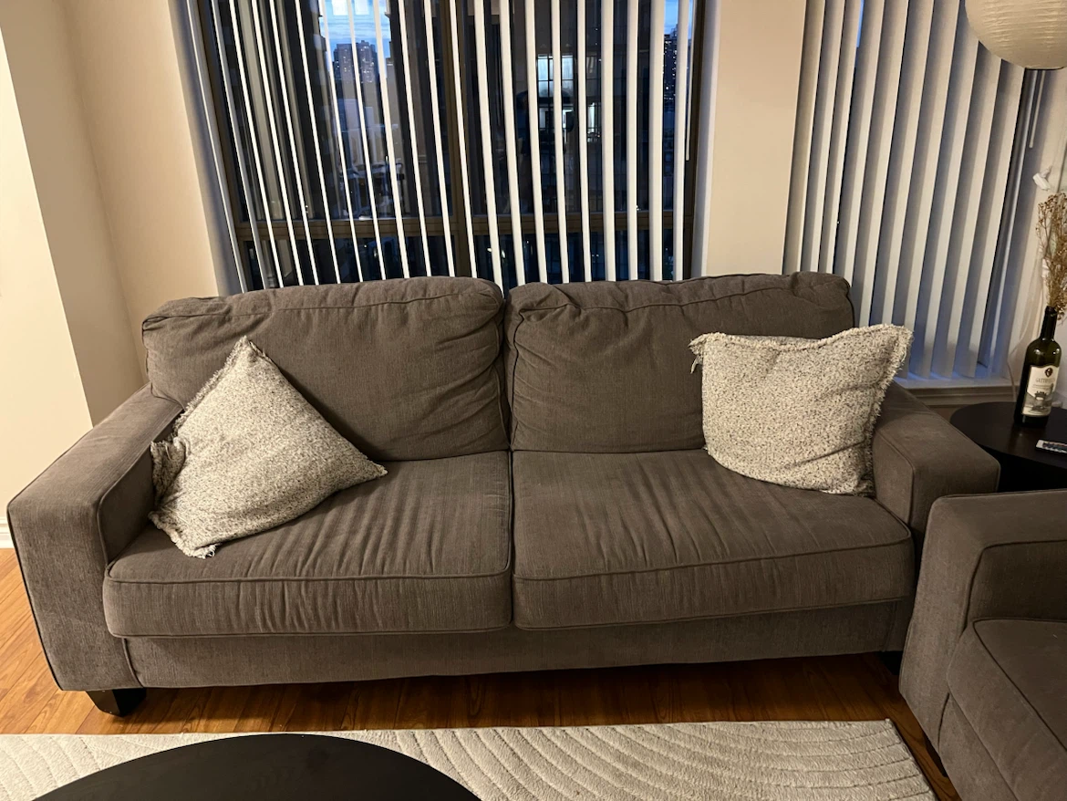 Dark grey sofa set and round coffee table - photo 2