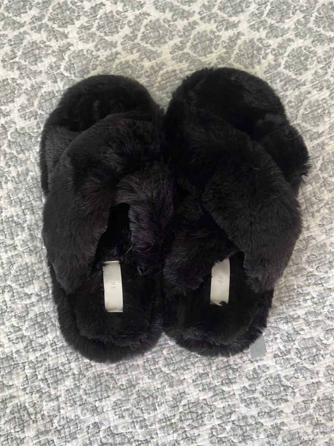 H&M Black Faux Fur Slippers