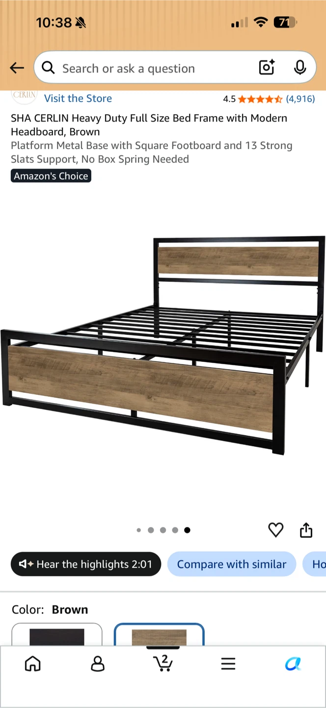 SHA CERLIN Full Size Metal Bed Frame