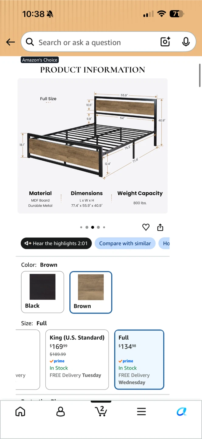 SHA CERLIN Full Size Metal Bed Frame - photo 2