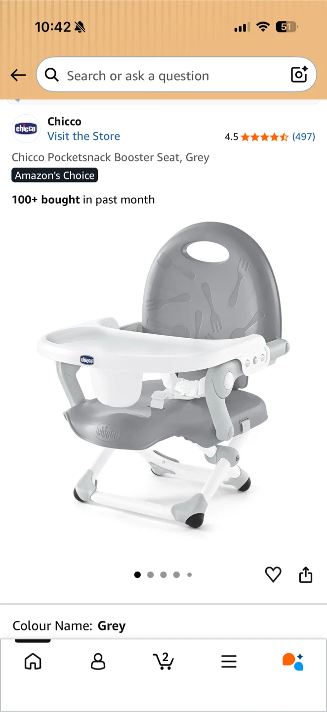 Chicco Pocketsnack Booster Seat - Grey