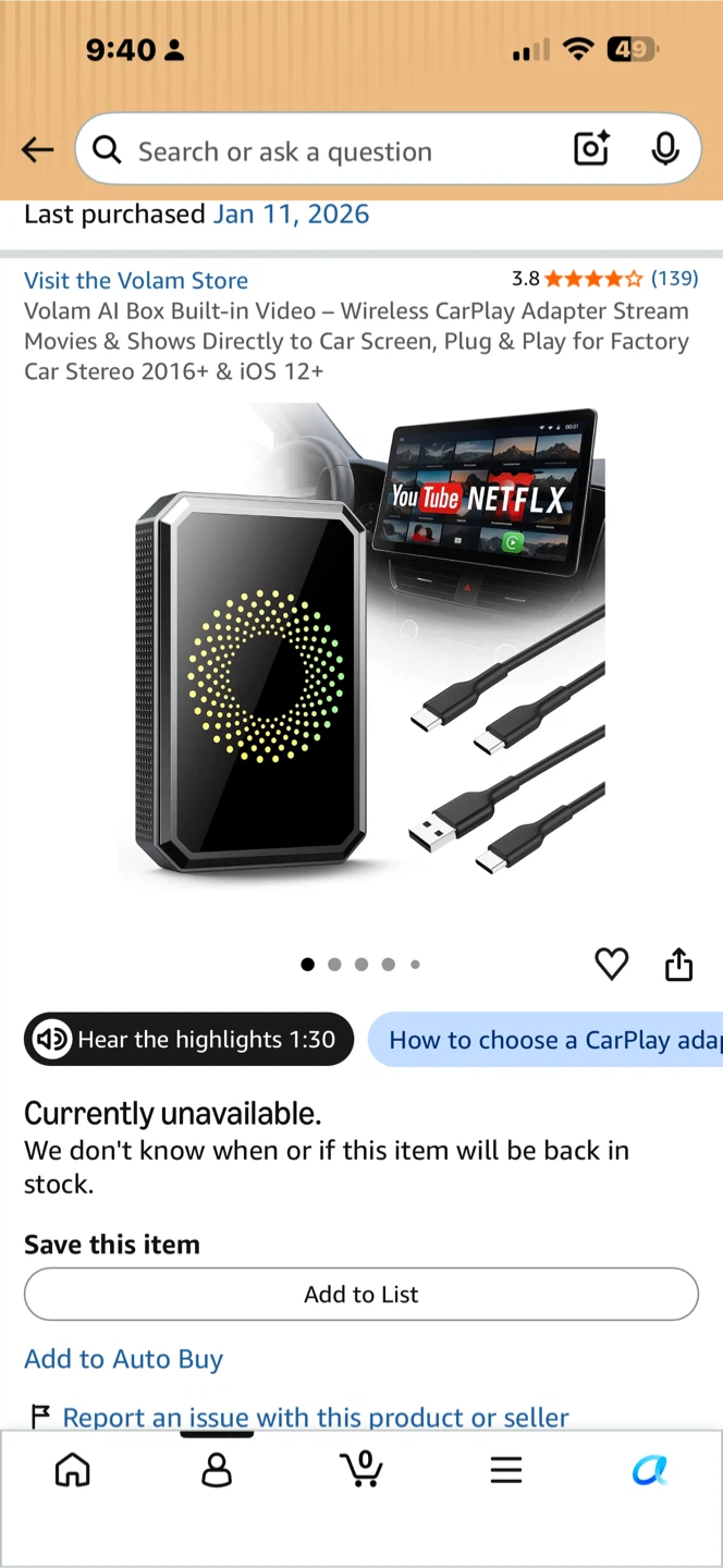 Volam AI Box Wireless CarPlay Adapter