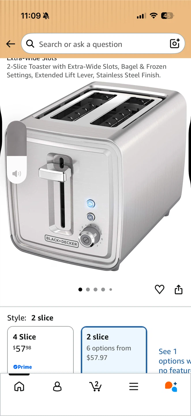 Black+Decker 2-Slice Stainless Steel Toaster