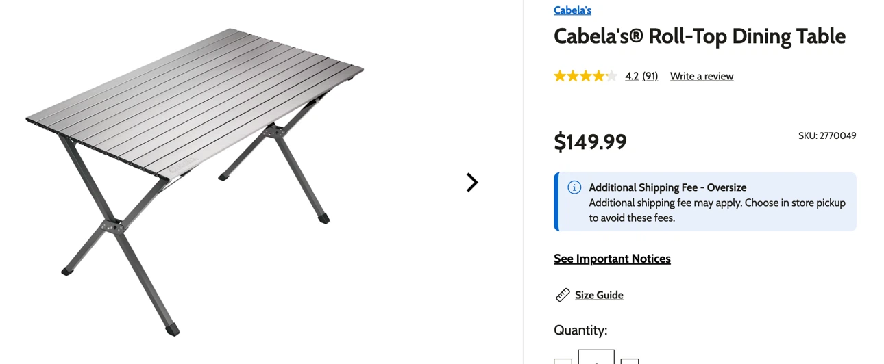 Cabela's Roll-Top Dining Table