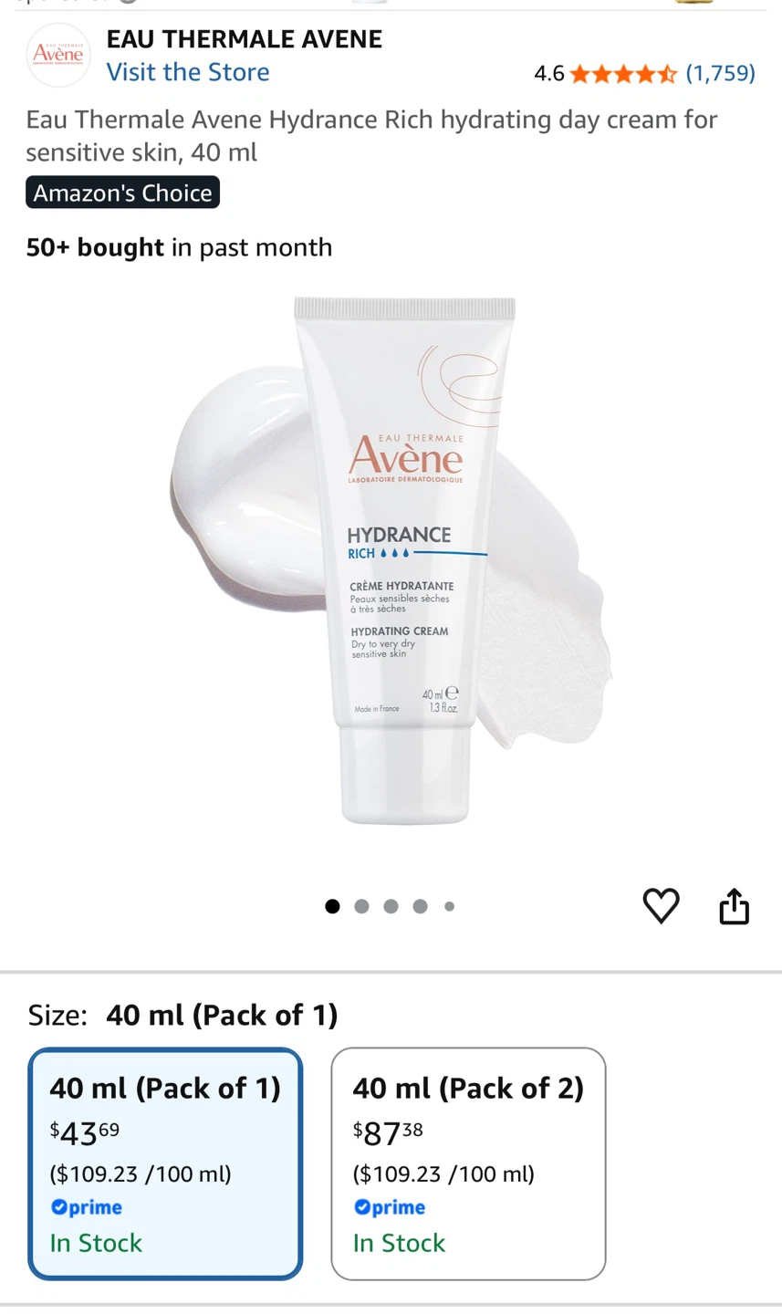 Avene Hydrance Rich Hydrating Cream 40ml