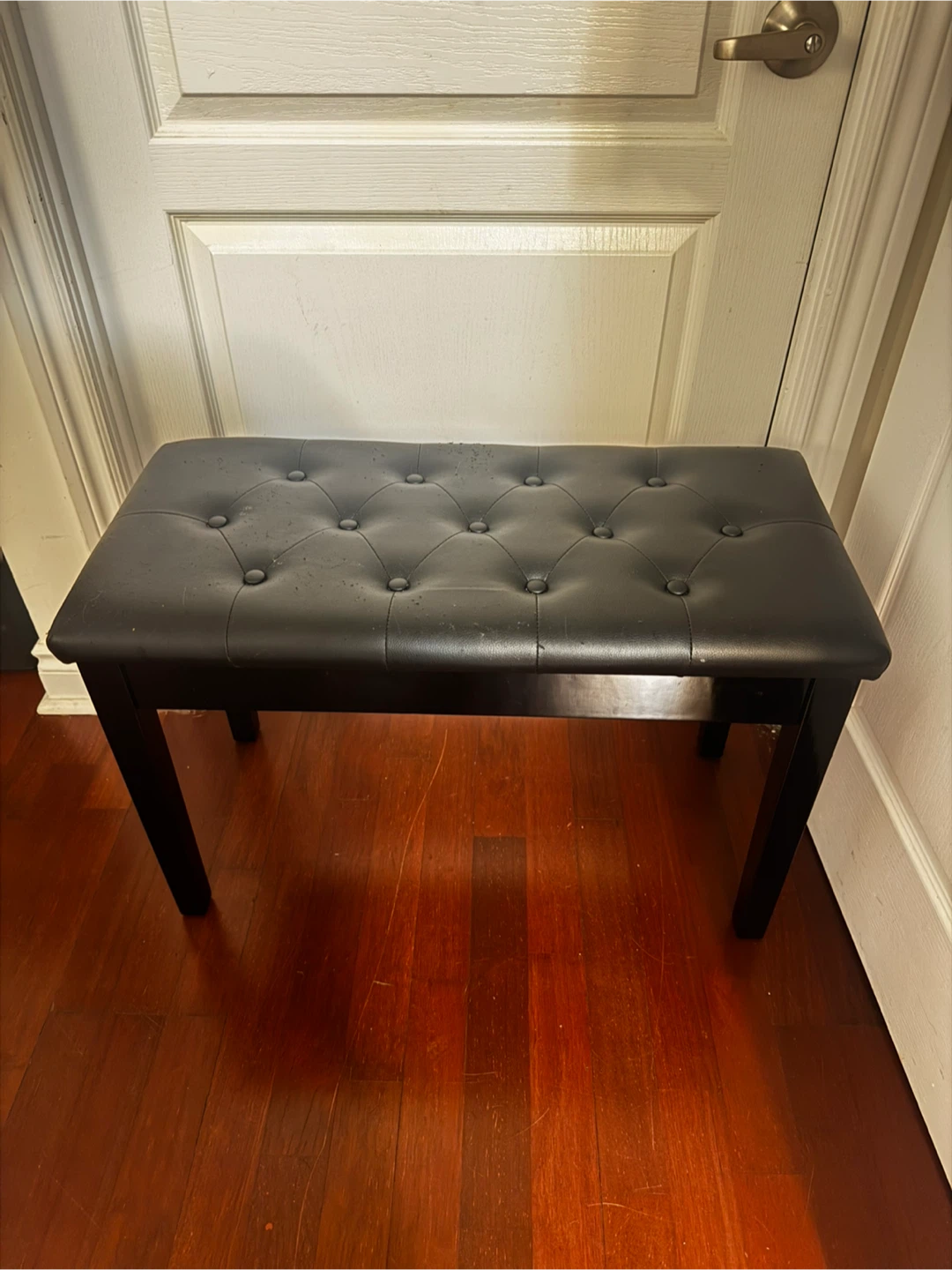 Black Tufted Piano Bench with Storage