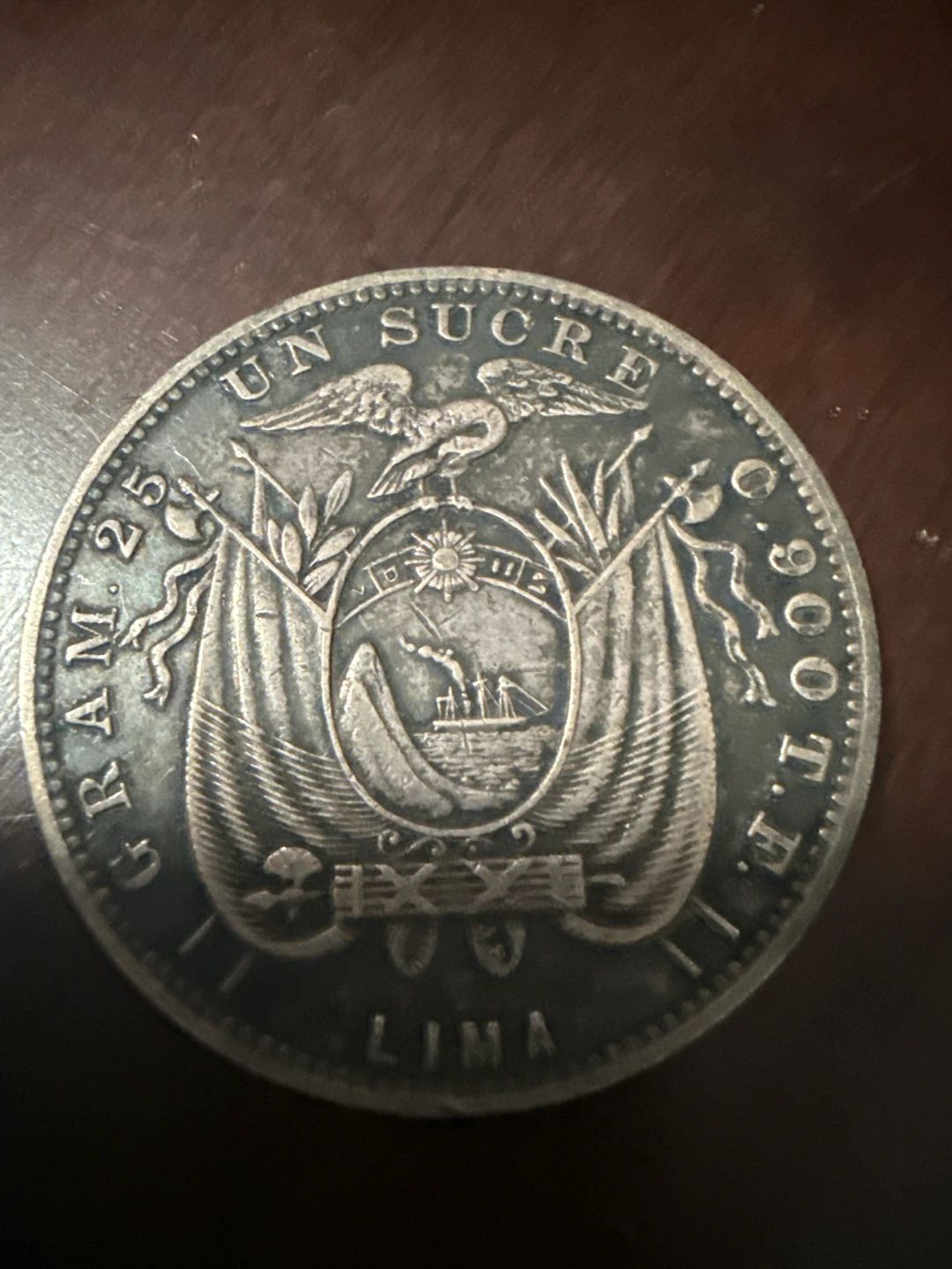1890 Ecuador 1 Sucre Silver Coin
