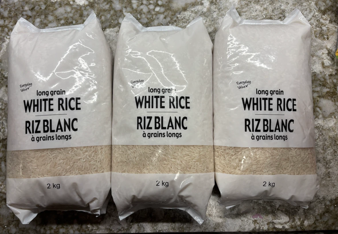 Three bags of Everyday Value Long Grain White Rice
