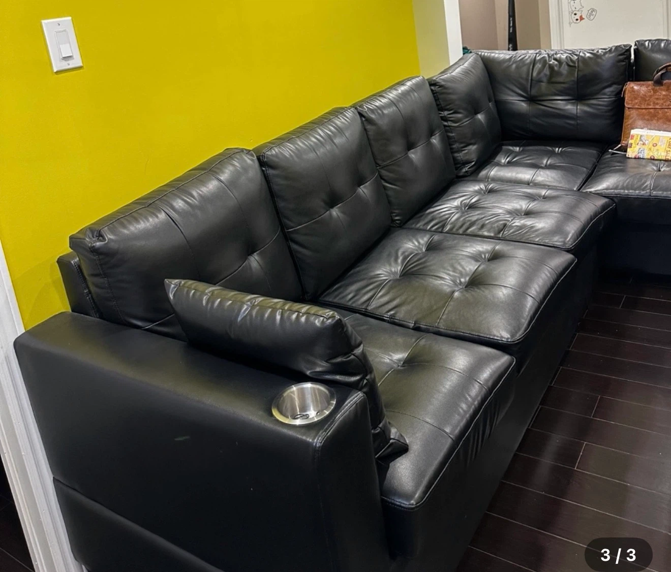 Black Sectional Sofa with Chaise - photo 3